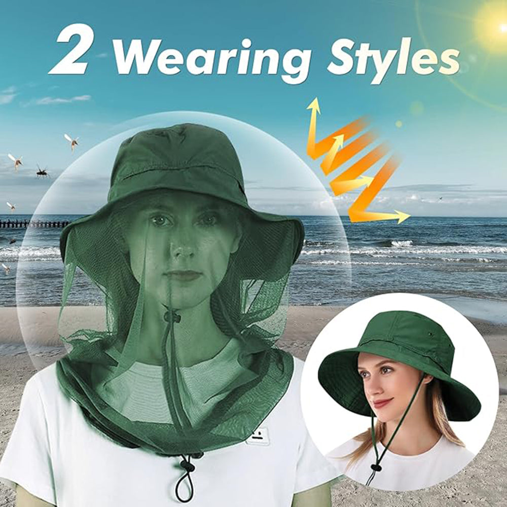 Mosquito Bug Fly Bee Insect Head Face Net Hat Sun Protection Fishing Hiking Cap