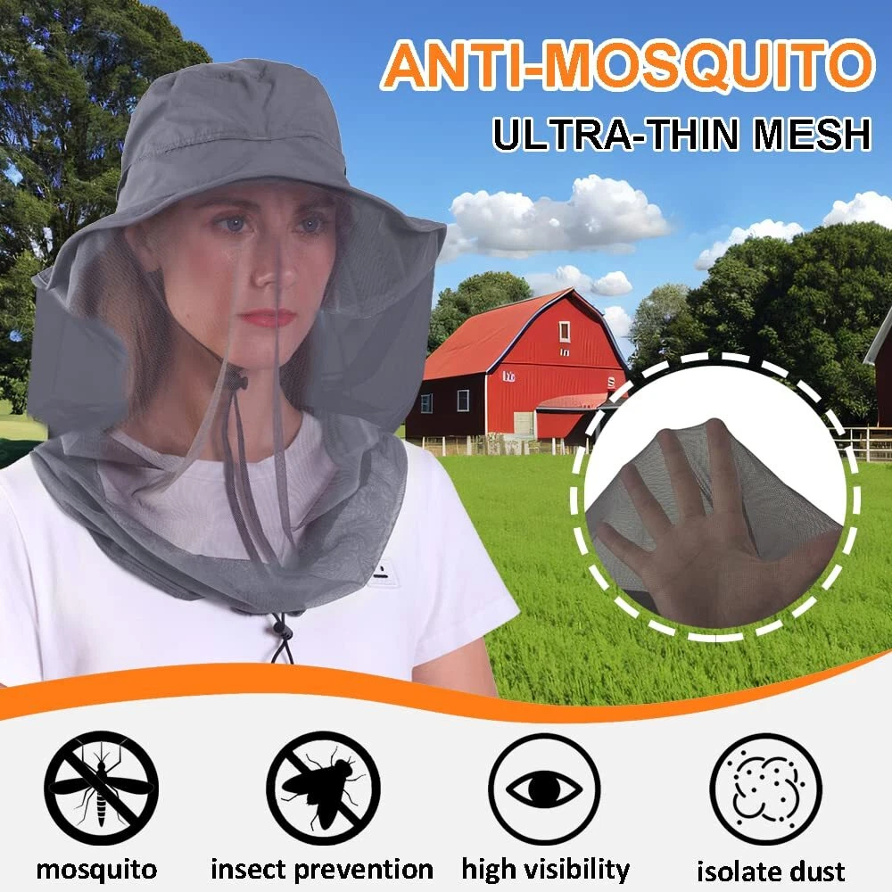 Mosquito Head Net Hat Sun Protection Bug Bucket Fishing Hiking Safari Men Women