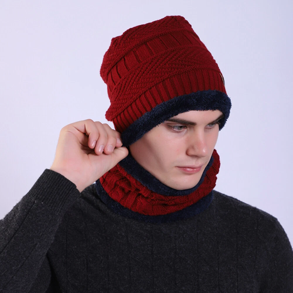 Winter Beanie Hat Knitted Bacaclava Snood Scarf Set Snow Ski Cap for Men Women