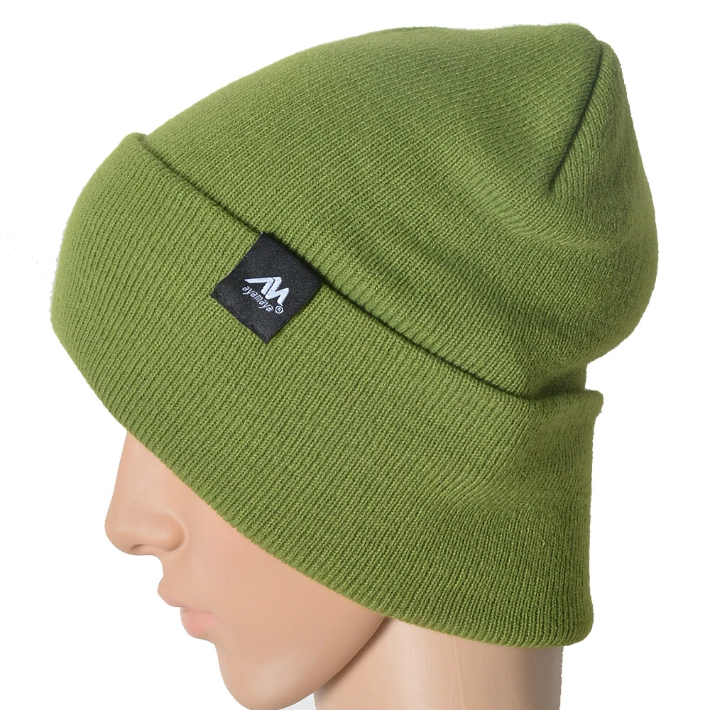 Unisex Beanie Hat Cuff Slouchy Men Women Long Warm Soft Knit Cap Winter Solid