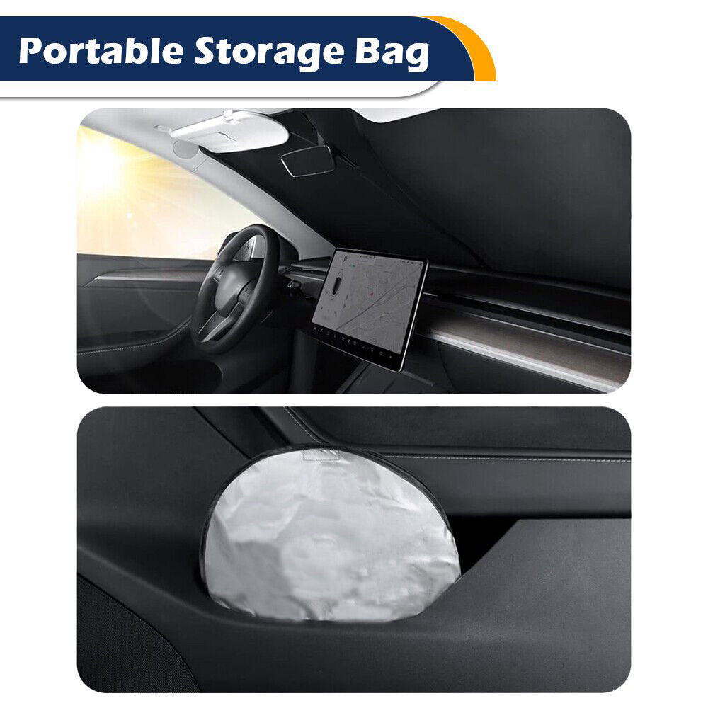 240T Foldable Car Sun Shade for Tesla Model Y / Model 3, UV Block, Heat Reduction, Cartoon Printing