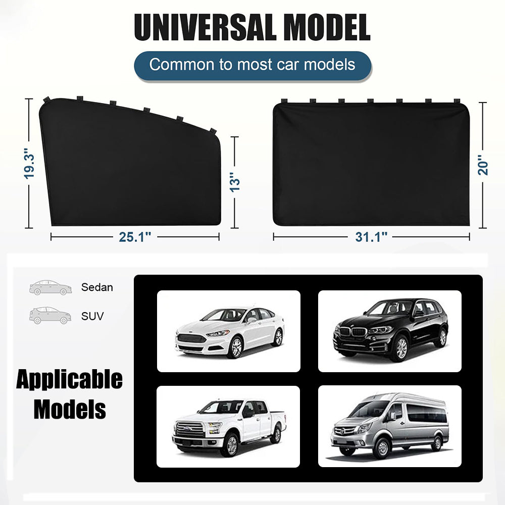 4PCS Magnetic Car Window Shade Front Rear Side Sunshade UV Heat Block Curtain