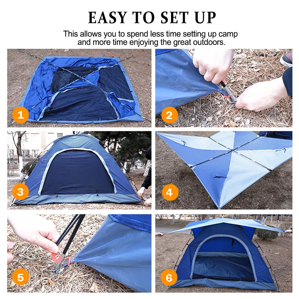 3-4 Person Tents for Camping, Outdoor Waterproof Dome Family Tent with Removable Rainfly, 2 Doors & Large Mesh Windows, Easy Setup