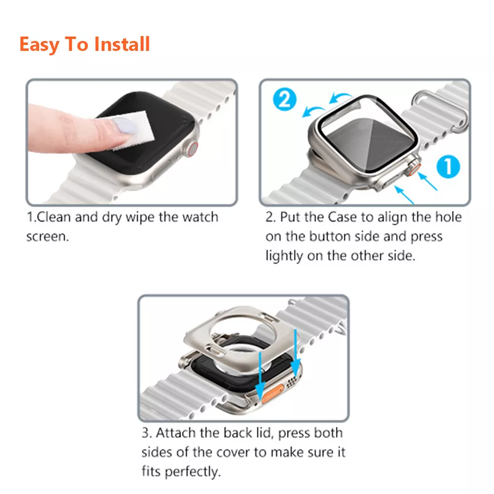 Ultra Look Full Cover Case with Screen Protector for Apple Watch Series 9/8/7 45mm, Series SE2/SE/6/5/4 44mm, Tempered Glass, Perfect Protection Anti Scratch