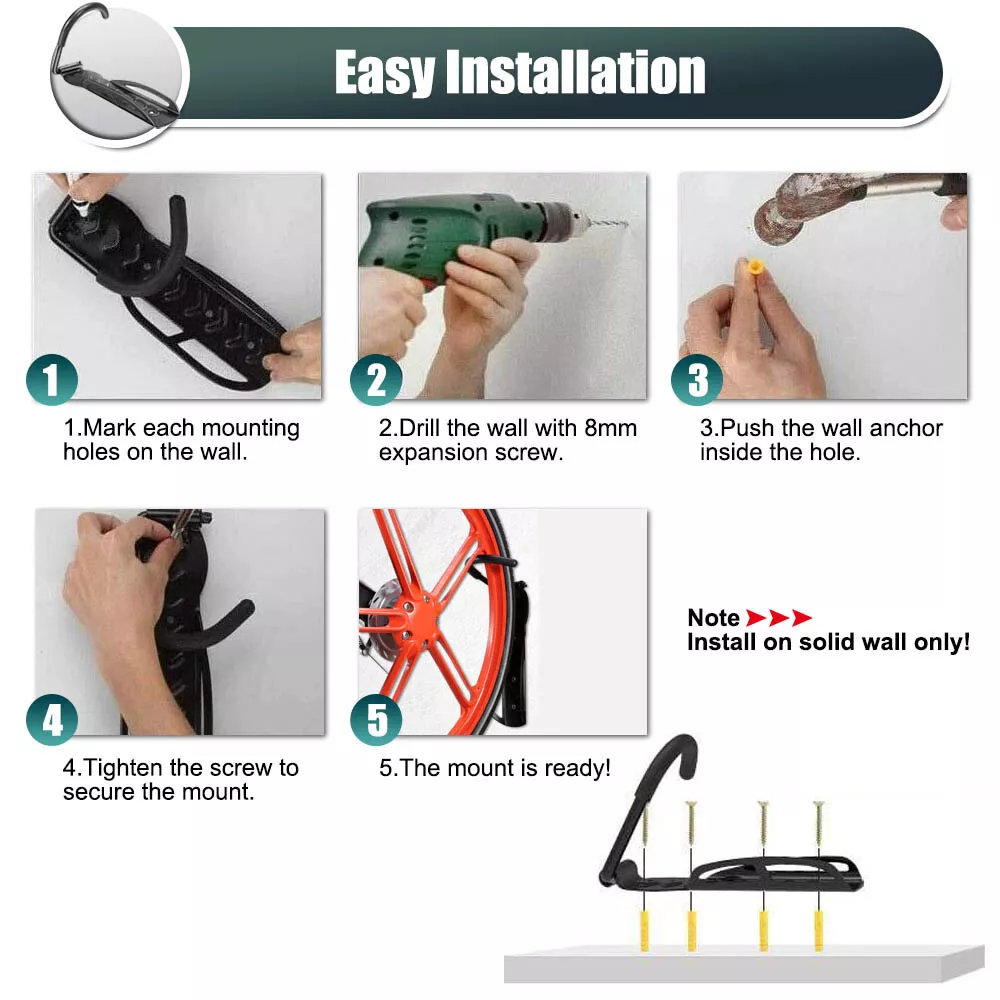Bike Rack Garage, Bicycle Wall Mount with Screws, Heavy Duty Steel Vertical Hanging Bike Hook Holds up to 66lb for Indoor Storage