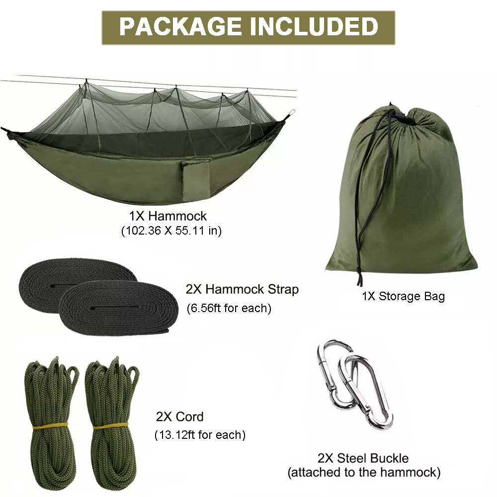 Bug-Proof Camping Hammock, Portable with Mosquito Net, Lightweight Nylon Hammock with Tree Straps for Travel Hiking Backpacking