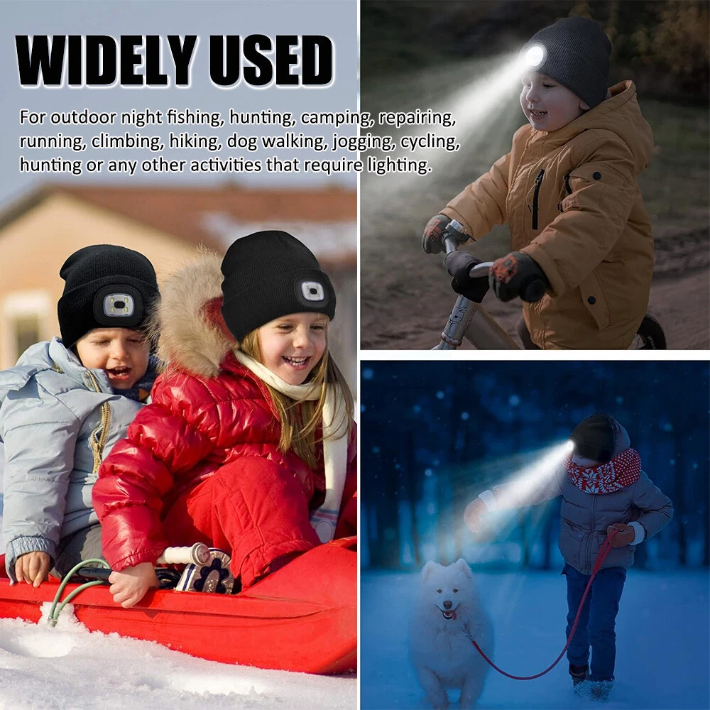 Winter Knit Beanie Hat with LED Light for Boys Girls Outdoor Headlamp Cap