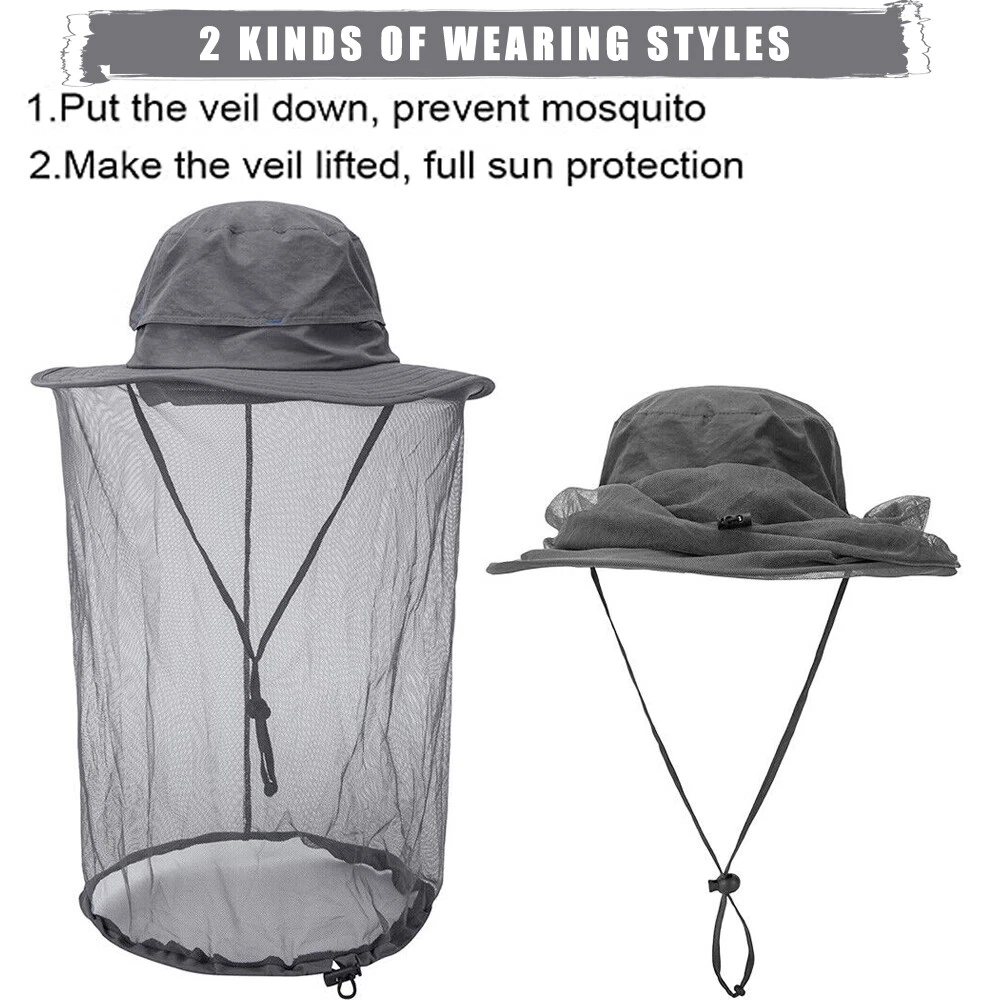 Mosquito Bug Fly Bee Insect Head Face Net Hat Sun Protection Fishing Hiking Cap