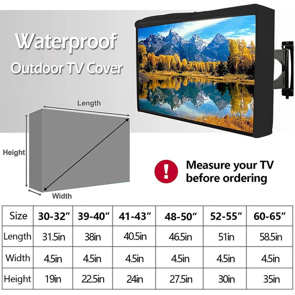 Heavy Duty Outdoor TV Cover 30"-65" Waterproof Weatherproof Television Protector