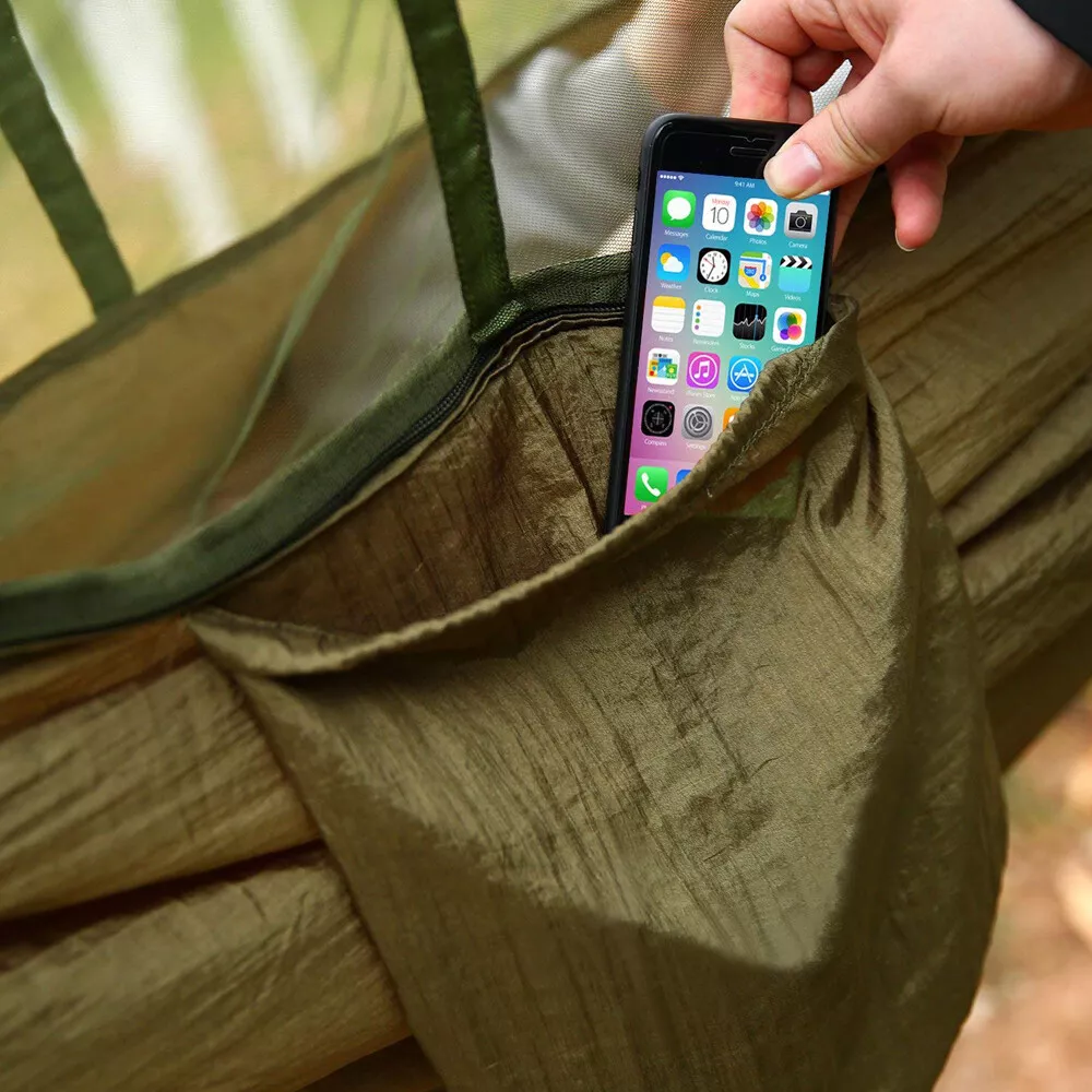 Bug-Proof Camping Hammock, Portable with Mosquito Net, Lightweight Nylon Hammock with Tree Straps for Travel Hiking Backpacking