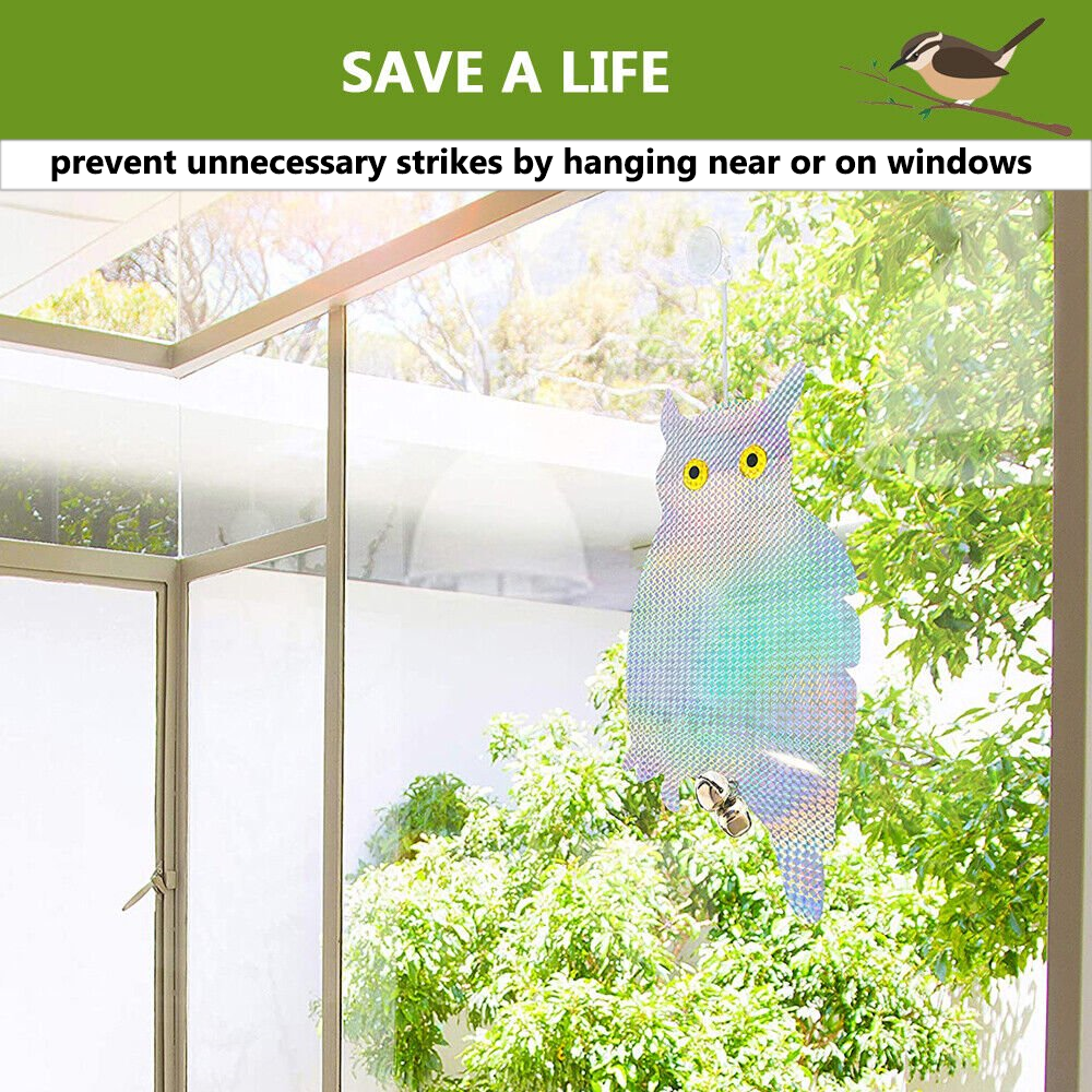 2 Pack Owl Decoy Scare, Hanging Reflective Fake Owl Woodpecker Bird Deterrent Control Device for Home & Garden