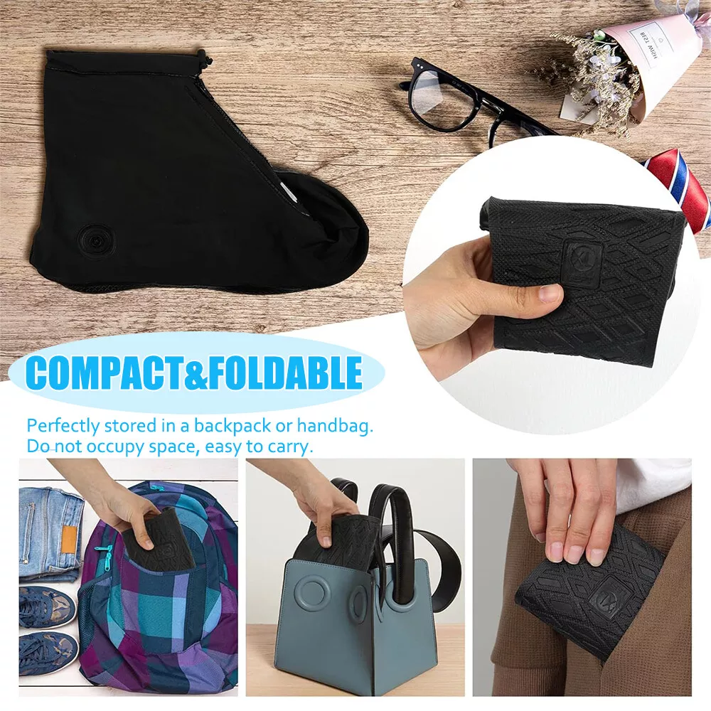 Waterproof Rain Shoe Covers with Elastic Securing Straps, Anti-Slip, Lightweight, Portable Overshoes for Outdoor Walking, Hiking & Camping