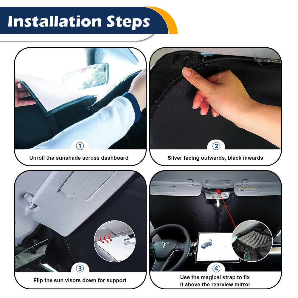 240T Foldable Car Sun Shade for Tesla Model Y / Model 3, UV Block, Heat Reduction, Cartoon Printing