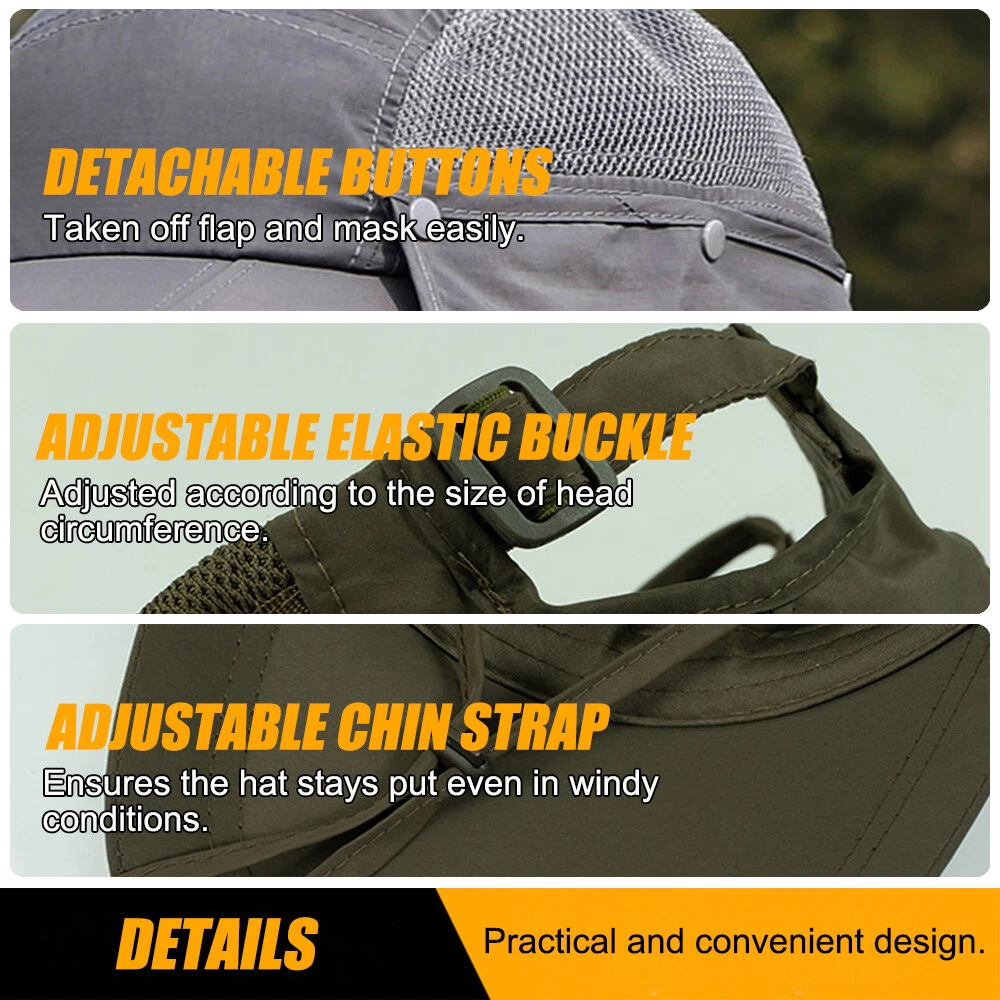 Foldable Fishing Hat Sun Cap with Face Mask & Neck Flap for Outdoors UV Protection