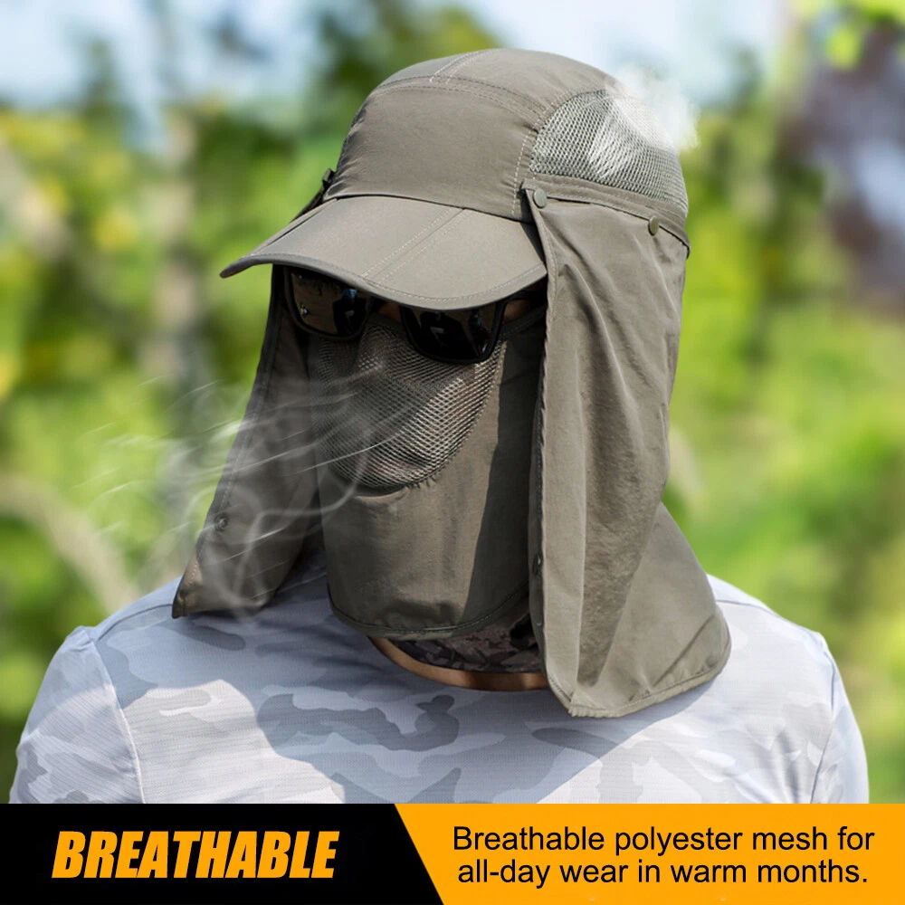 Foldable Fishing Hat Sun Cap with Face Mask & Neck Flap for Outdoors UV Protection