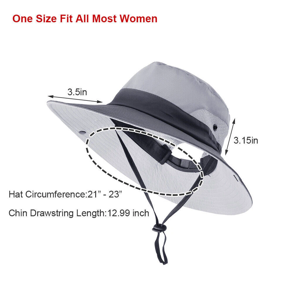 Women's Wide Brim Sun Hat with Ponytail Hole, Neck Flap UV Protection Bucket Cap