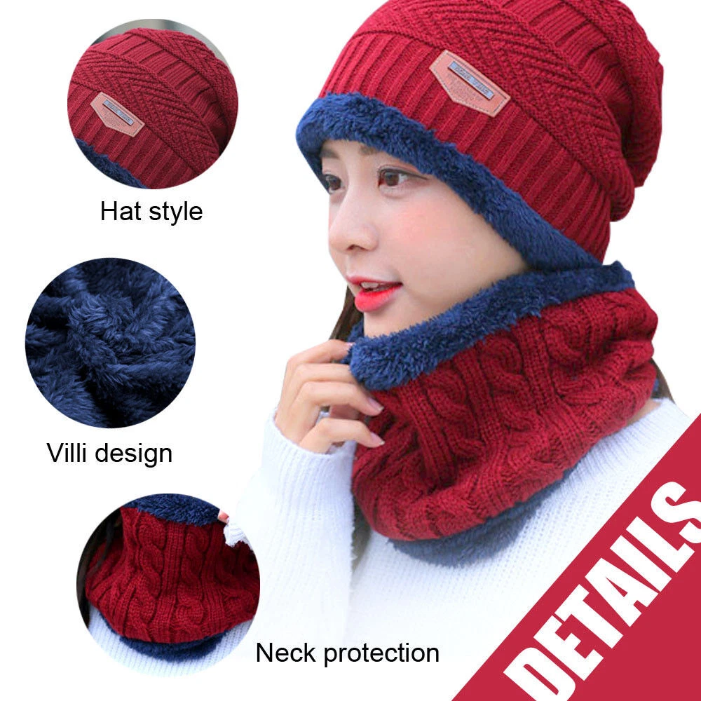 Winter Beanie Hat Knitted Bacaclava Snood Scarf Set Snow Ski Cap for Men Women