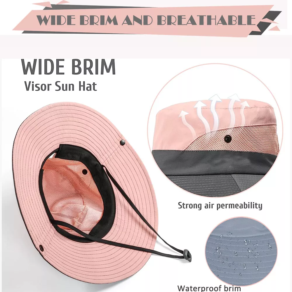 Women's Wide Brim Sun Hat with Ponytail Hole, Neck Flap UV Protection Bucket Cap