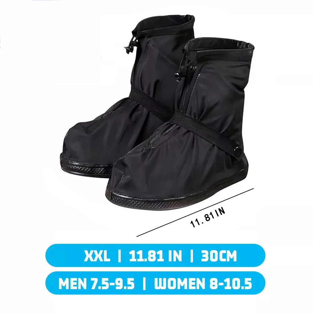 Waterproof Rain Shoe Covers with Elastic Securing Straps, Anti-Slip, Lightweight, Portable Overshoes for Outdoor Walking, Hiking & Camping
