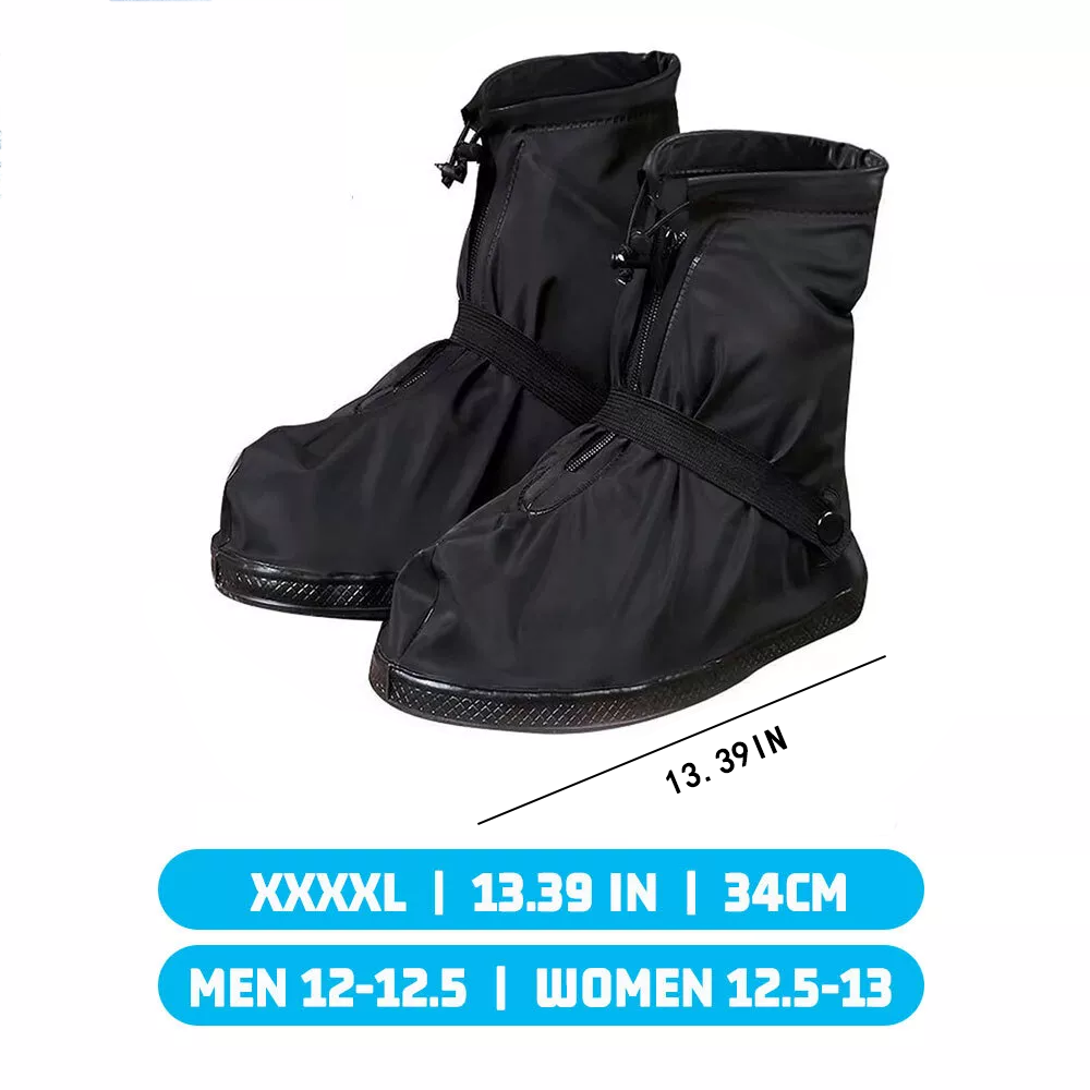 Waterproof Rain Shoe Covers with Elastic Securing Straps, Anti-Slip, Lightweight, Portable Overshoes for Outdoor Walking, Hiking & Camping
