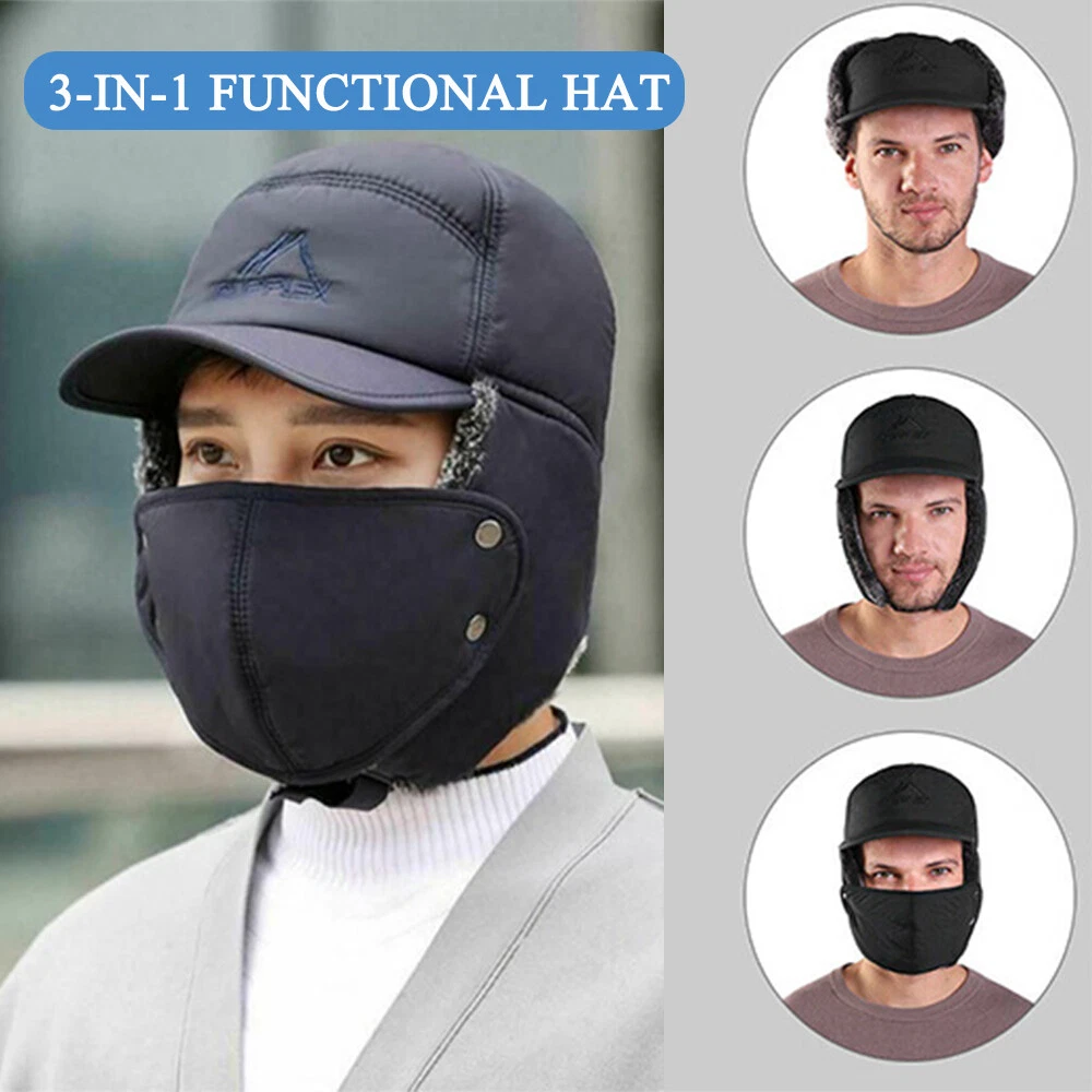 Winter Fur Ear Flap Trapper Hat Full Face Mask Aviator Thermal Warm Snow Ski Cap