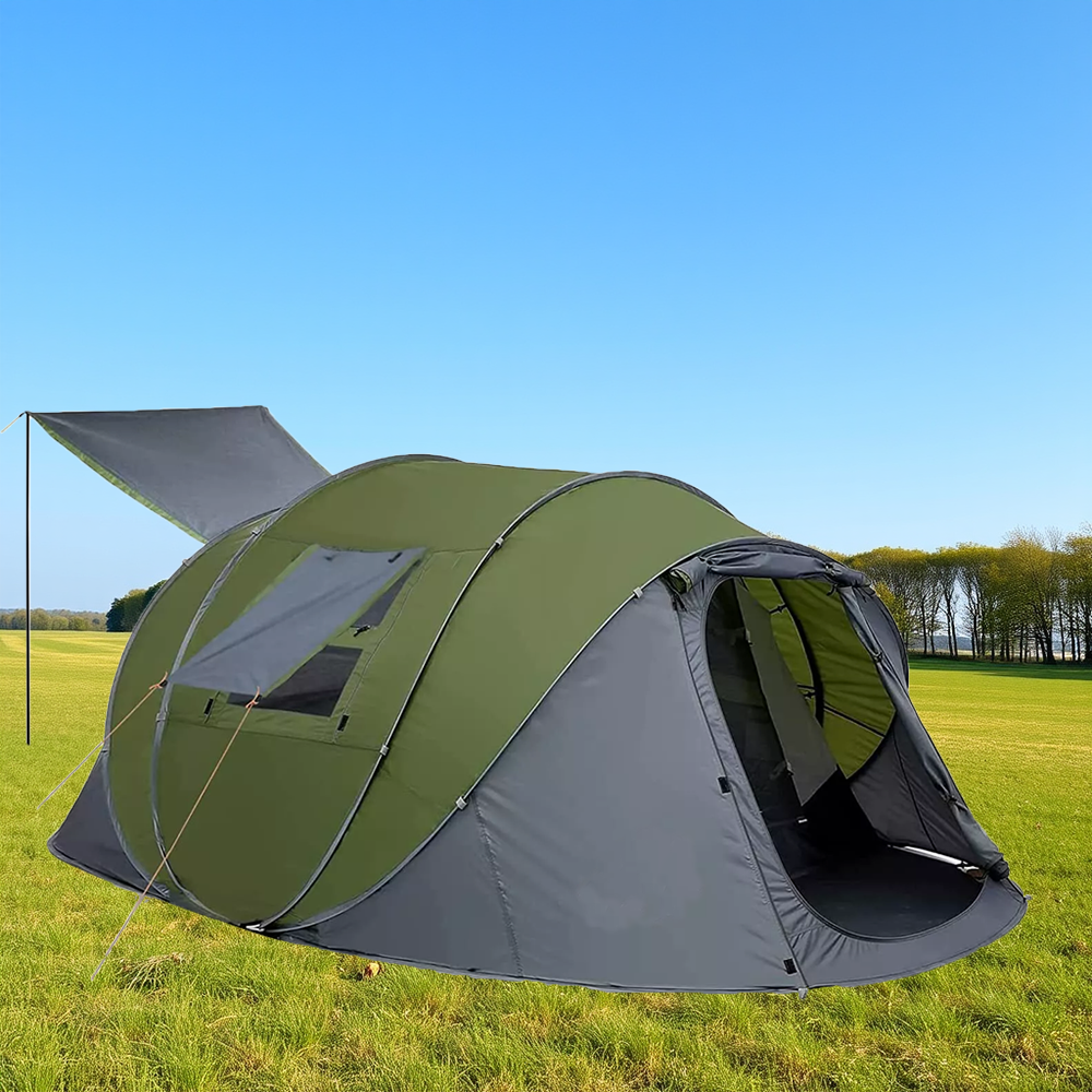 Instant Pop-Up Camping Tent with Vestibule, Front & Back Doors, Spacious for 4-6 People, Waterproof & Windproof, Ventilated for Comfortable Outdoor Adventures