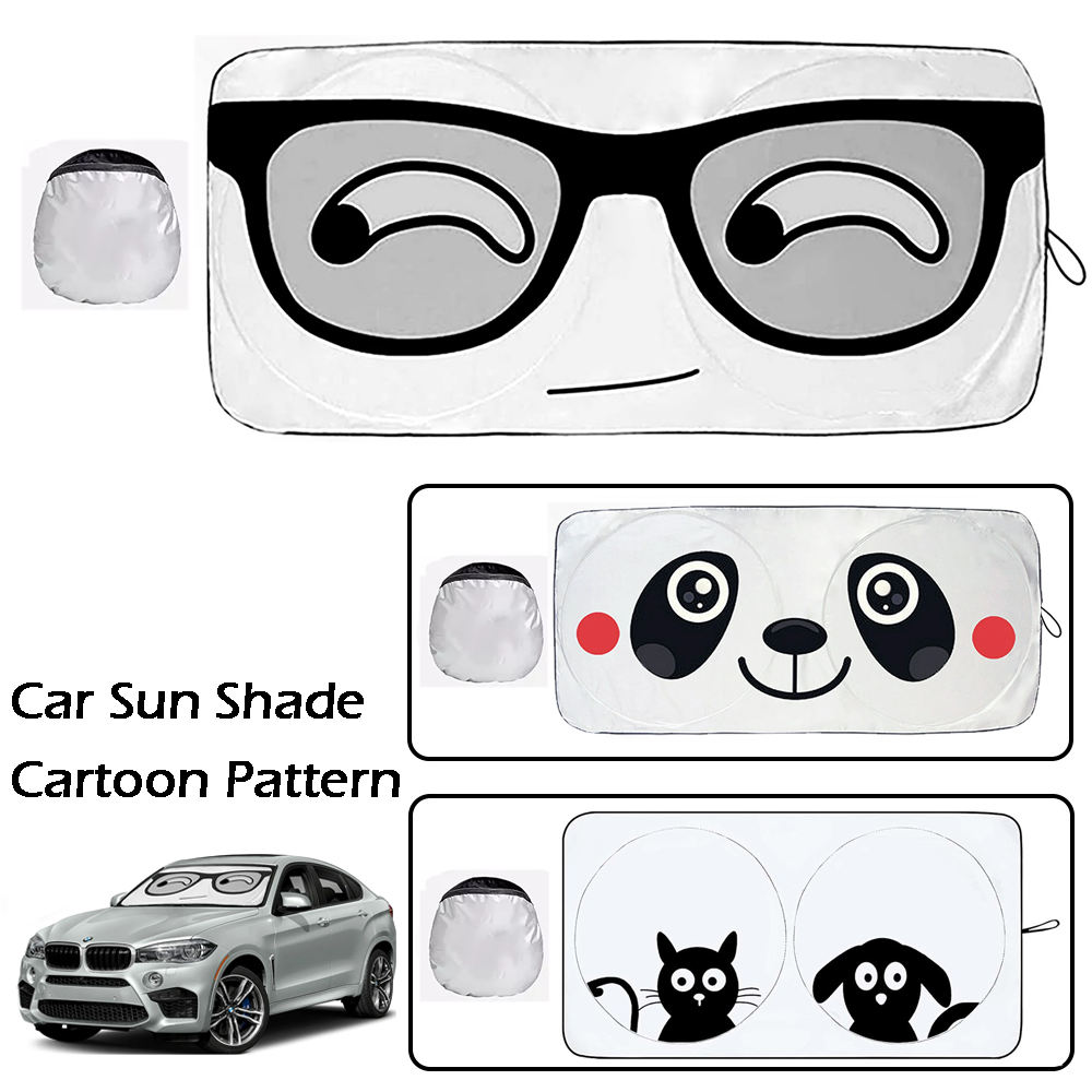 Foldable Car Sun Shade with Cute Printing, Windshield Sunshade, UV Ray & Heat Reduction