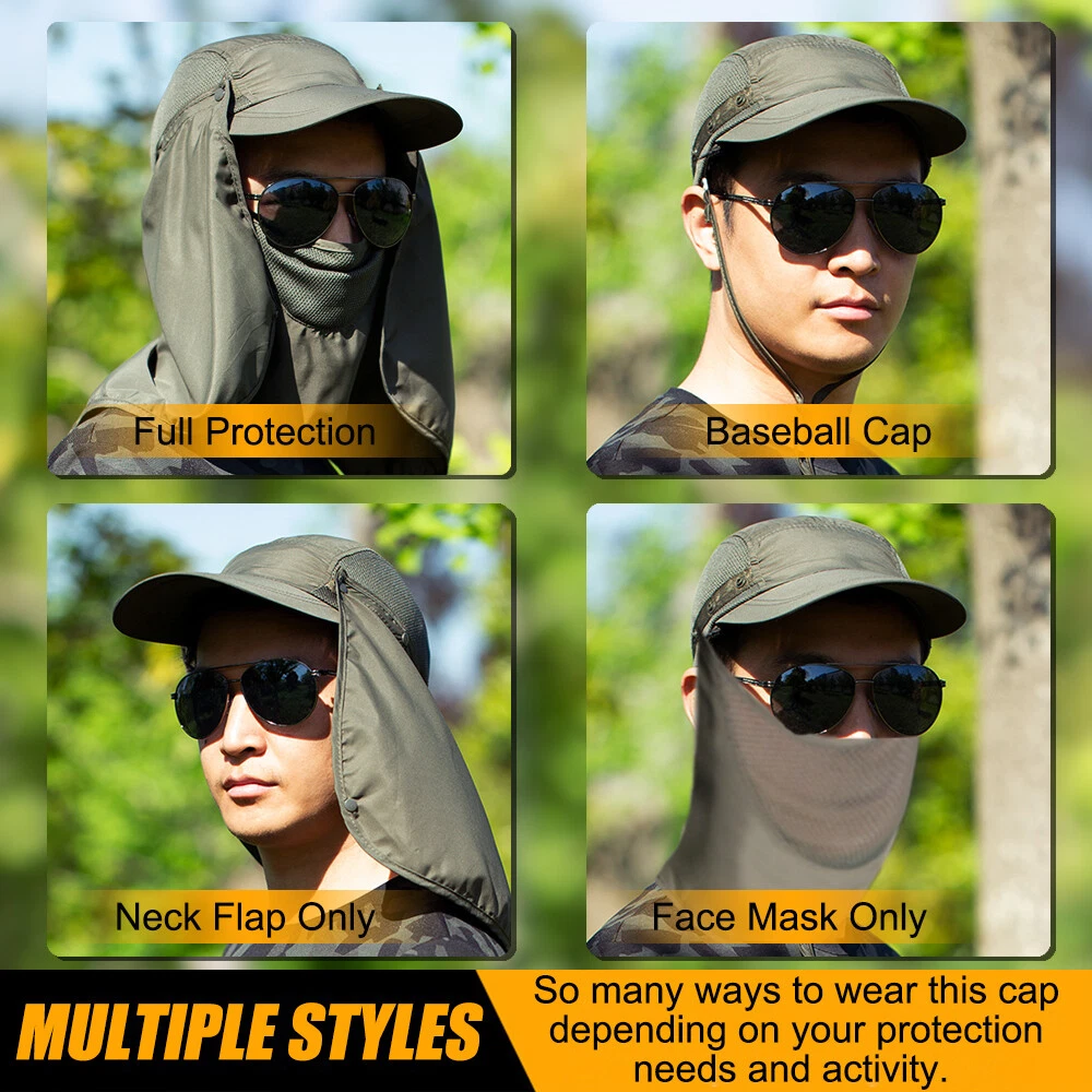 Foldable Fishing Hat Sun Cap with Face Mask & Neck Flap for Outdoors UV Protection