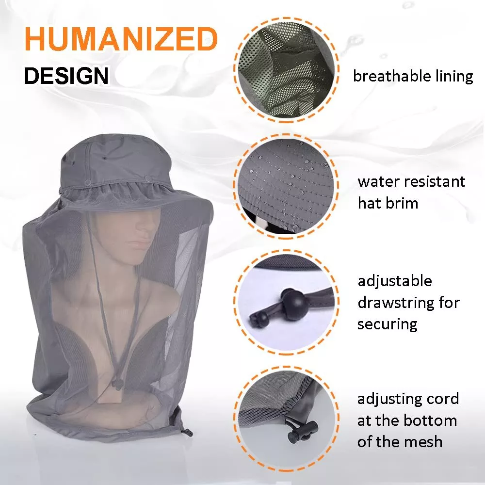Mosquito Head Net Hat Sun Protection Bug Bucket Fishing Hiking Safari Men Women