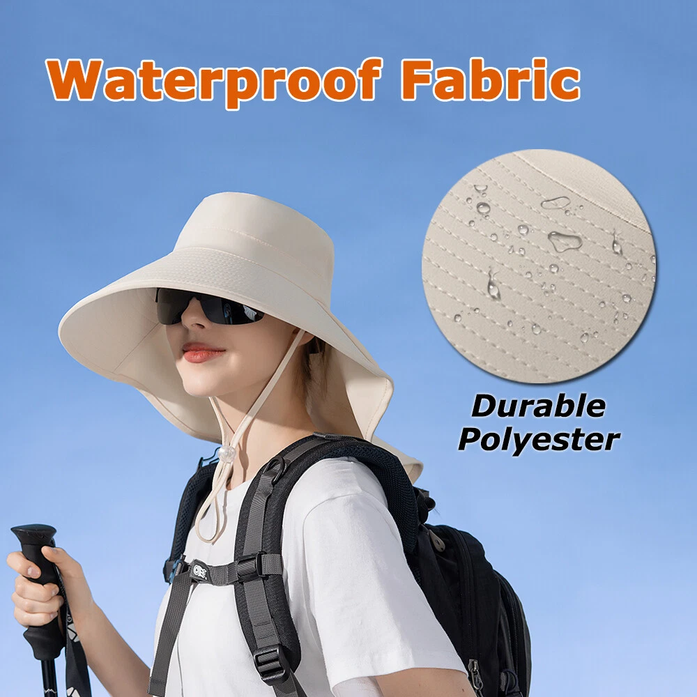 Women Sun Hat Summer Wide Brim Neck Flap Ponytail Hole UV Protection