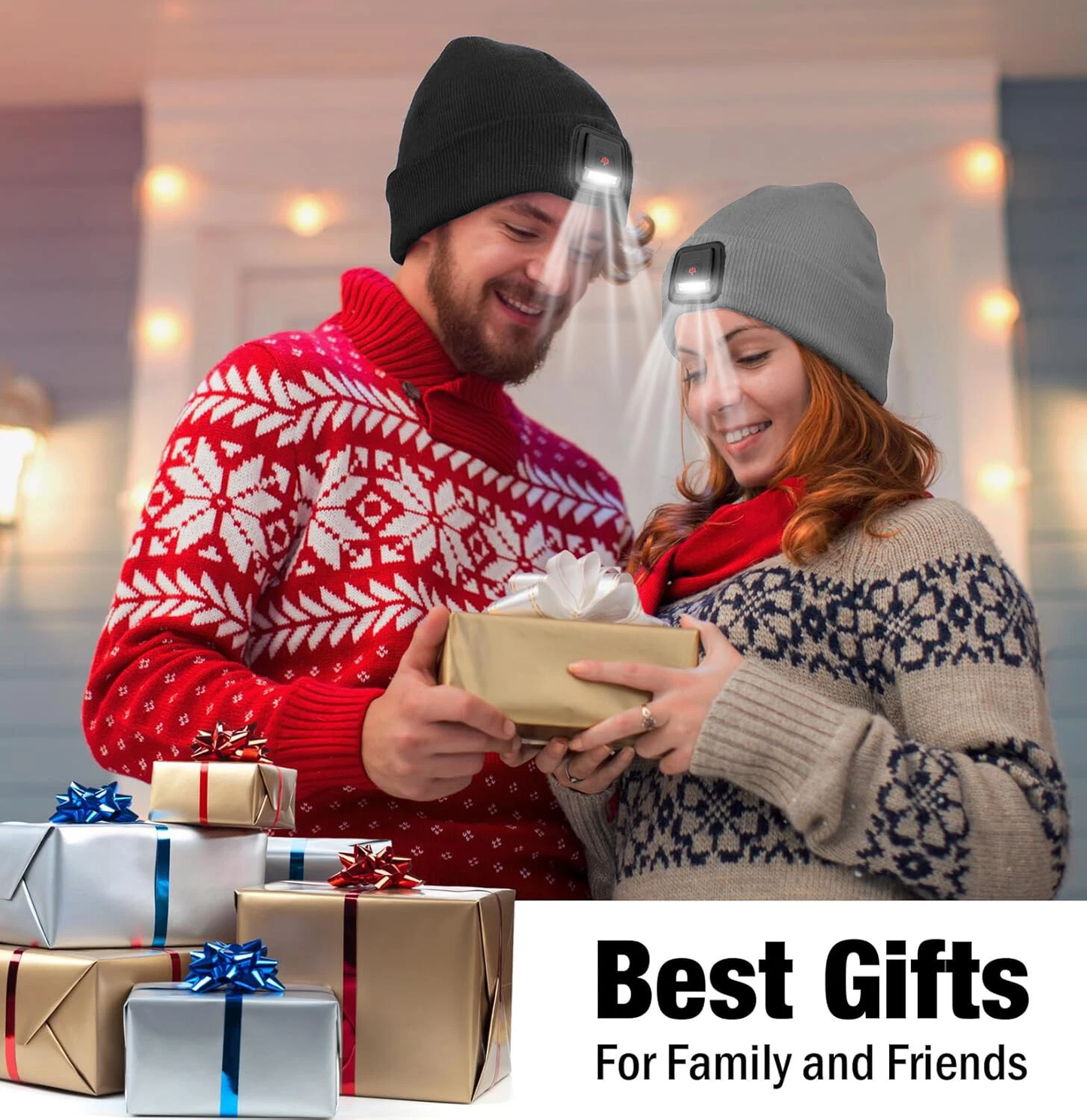 LED Beanie Hat with Rechargeable Headlamp Light Winter Warm Knit Unisex Cap Gift