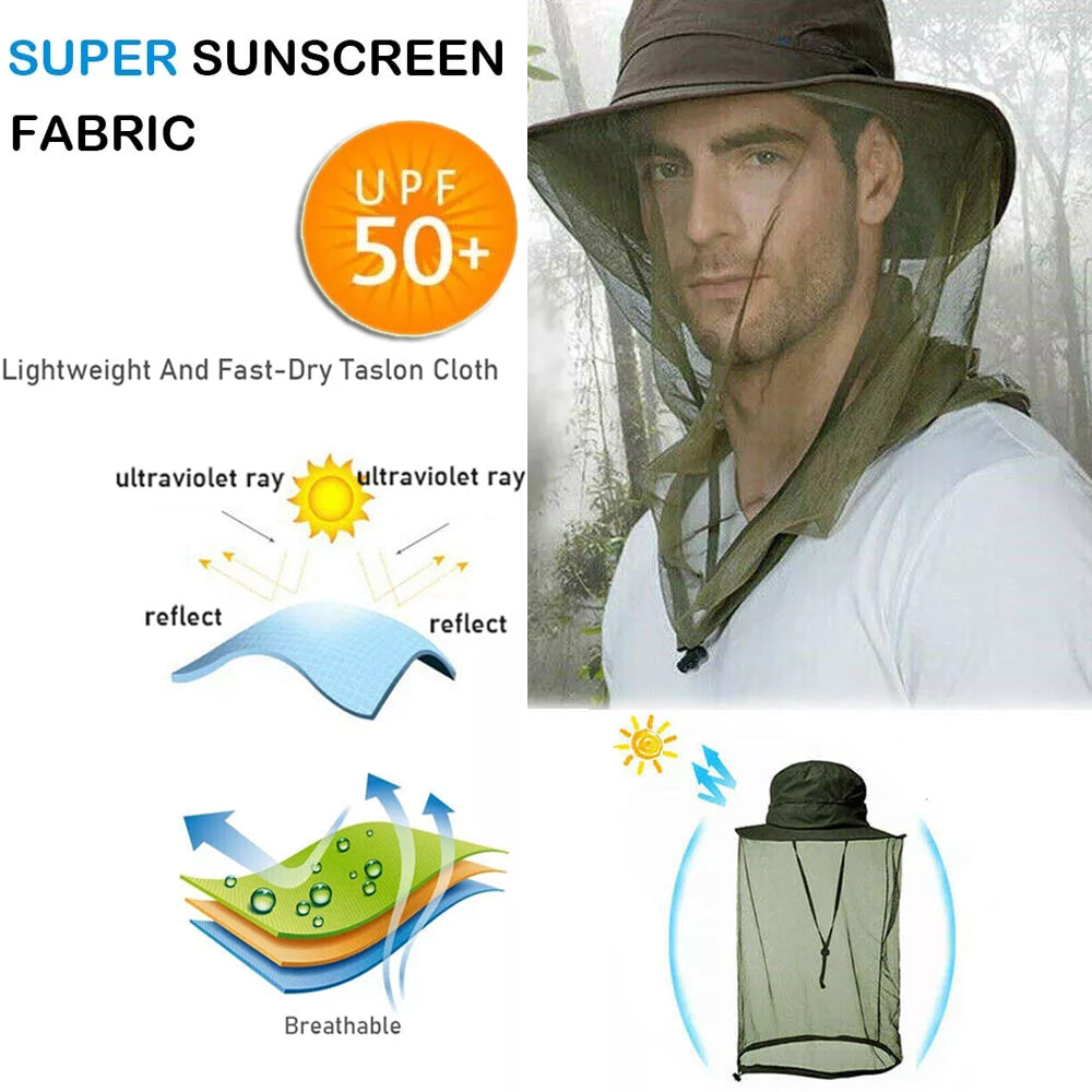 Mosquito Bug Fly Bee Insect Head Face Net Hat Sun Protection Fishing Hiking Cap