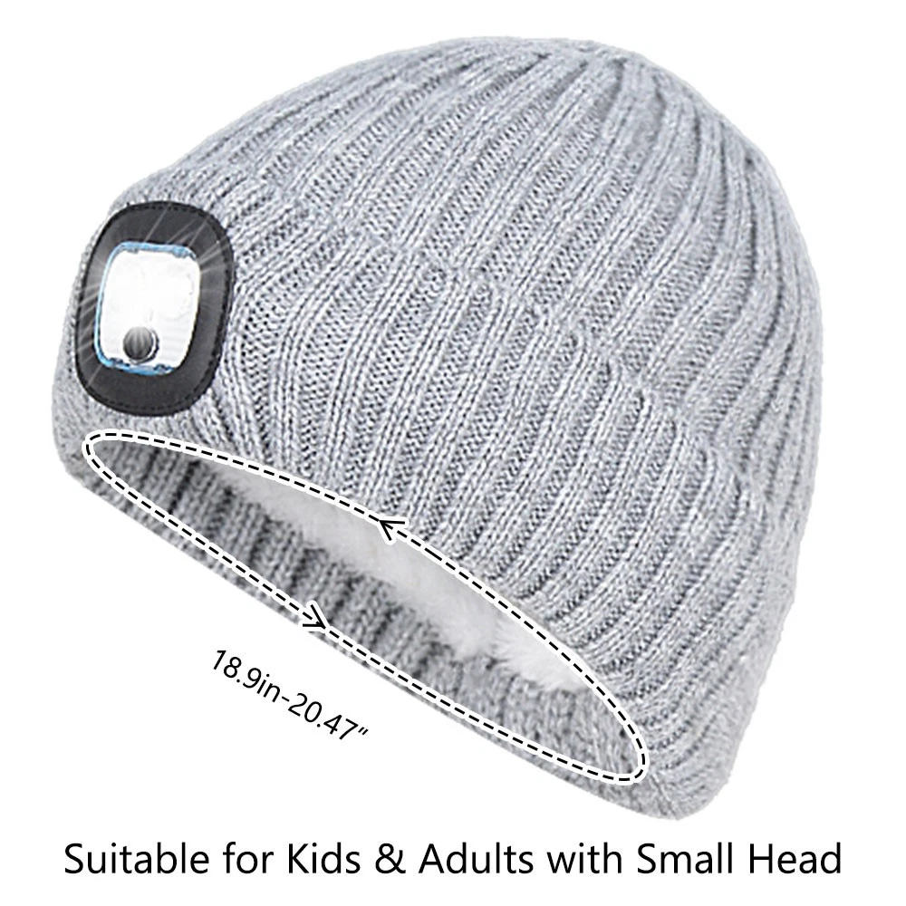 Warm Winter Knit Beanie Hat with LED Light USB Rechargeable Headlamp Cap
