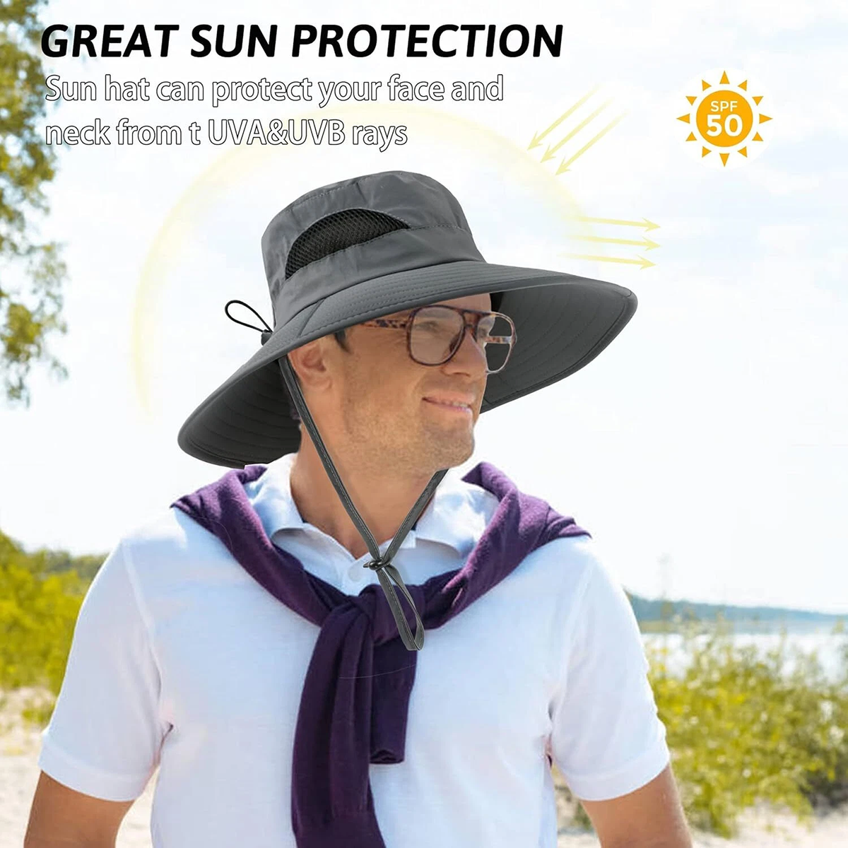 Unisex Bonnie Bucket Hat Wide Brim Breathable Sun Mesh Cap UV Protection Outdoor