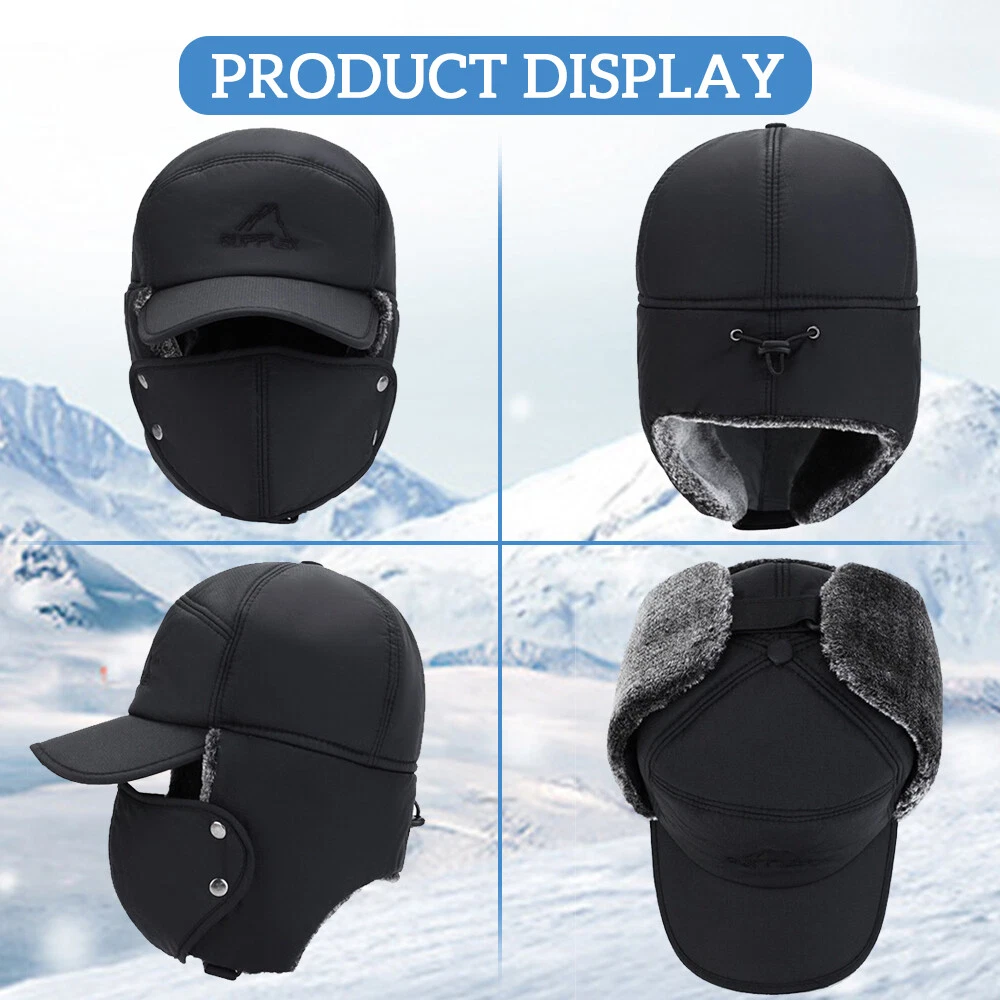 Winter Fur Ear Flap Trapper Hat Full Face Mask Aviator Thermal Warm Snow Ski Cap