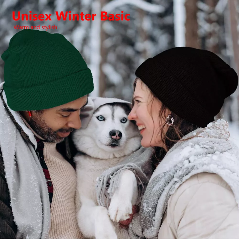 Unisex Beanie Hat Cuff Slouchy Men Women Long Warm Soft Knit Cap Winter Solid