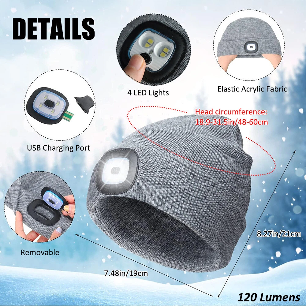 Winter Knit Beanie Hat with LED Light for Boys Girls Outdoor Headlamp Cap