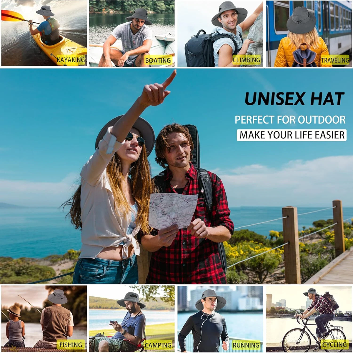 Unisex Bonnie Bucket Hat Wide Brim Breathable Sun Mesh Cap UV Protection Outdoor