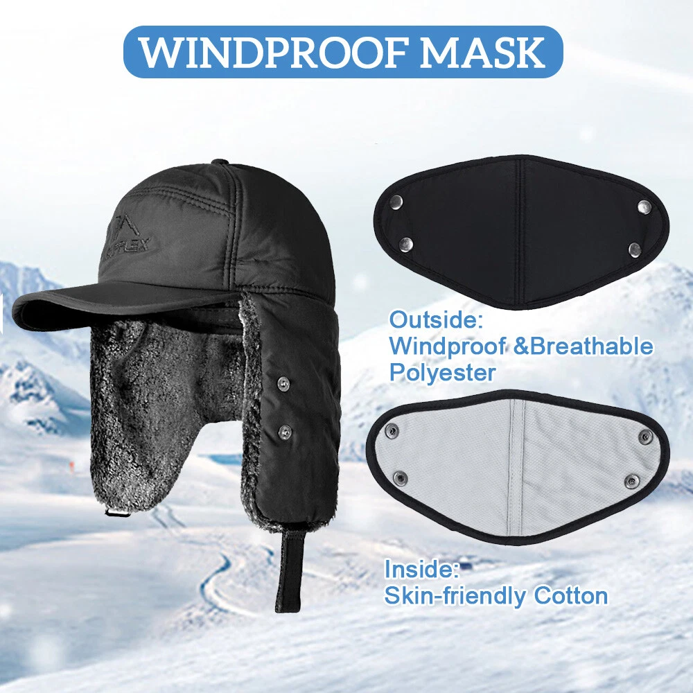 Winter Fur Ear Flap Trapper Hat Full Face Mask Aviator Thermal Warm Snow Ski Cap