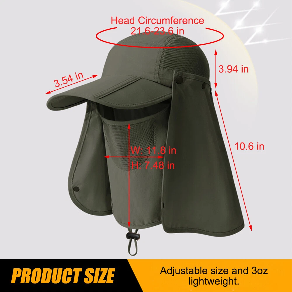 Foldable Fishing Hat Sun Cap with Face Mask & Neck Flap for Outdoors UV Protection