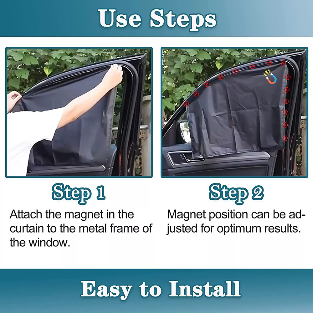 4PCS Magnetic Car Sun Shades for Metal Frame Side Windows, Privacy Curtain, UV Ray & Heat Reduction