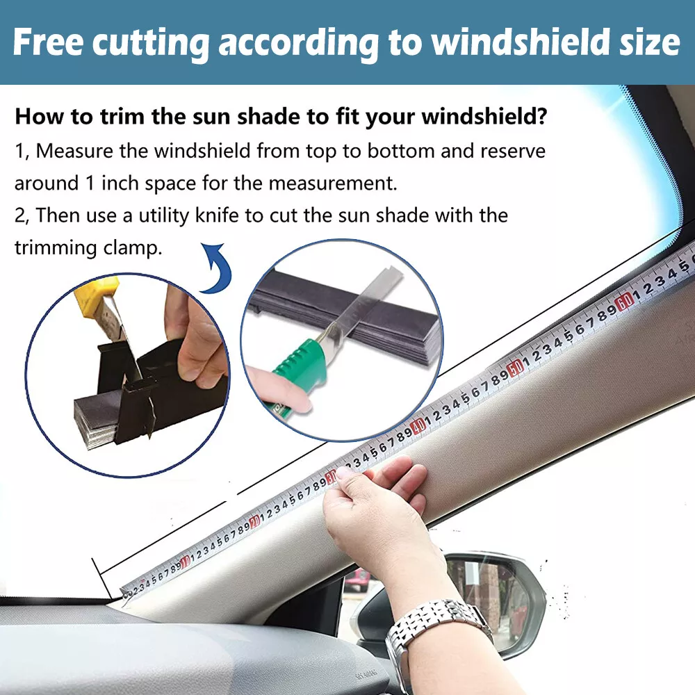 Retractable Windshield Sun Shade for Car, Blocks 99% UV Rays, Adjustable