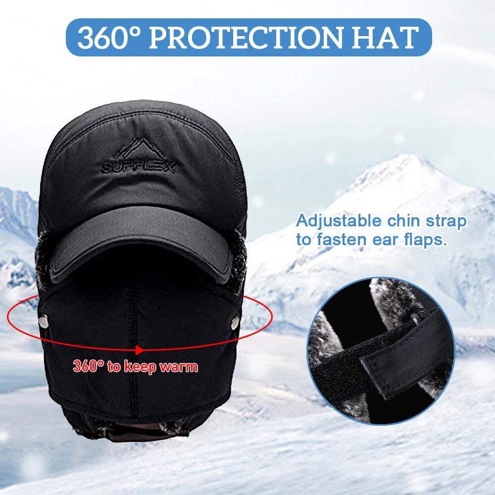 Winter Fur Ear Flap Trapper Hat Full Face Mask Aviator Thermal Warm Snow Ski Cap