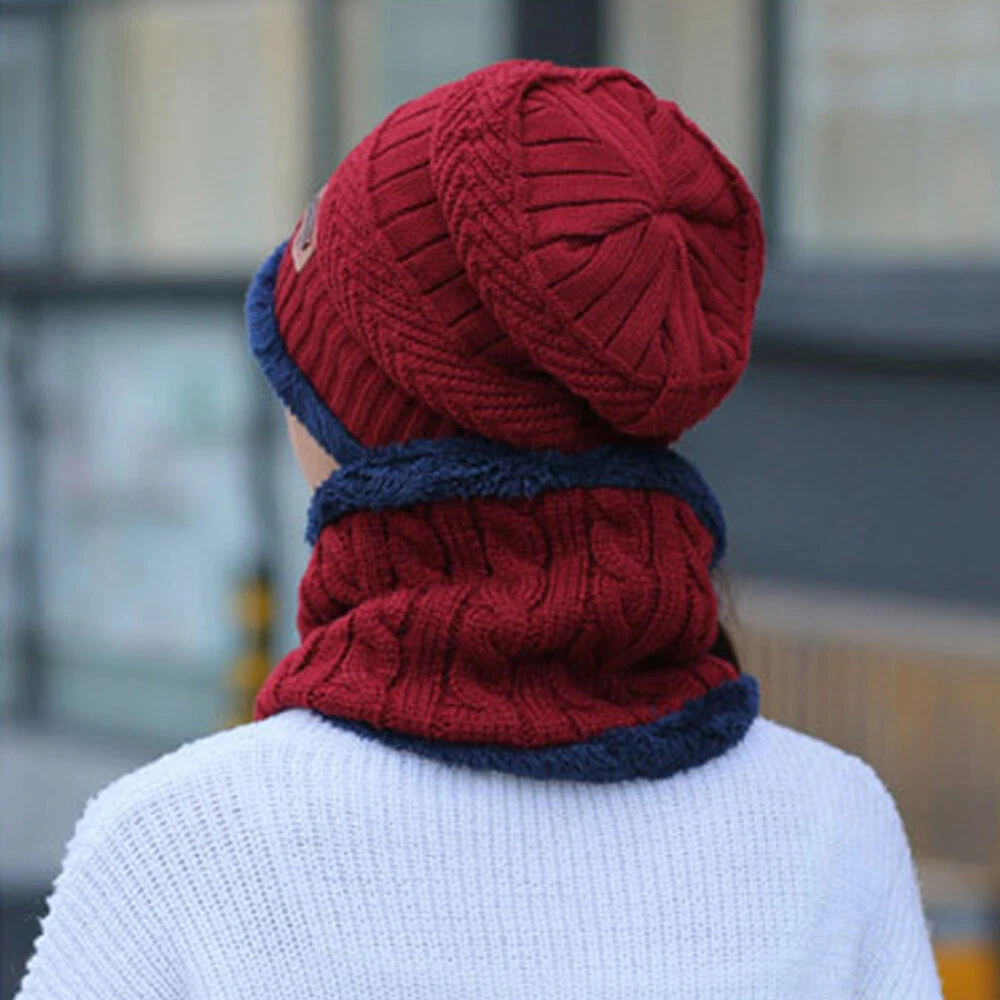 Winter Beanie Hat Knitted Bacaclava Snood Scarf Set Snow Ski Cap for Men Women