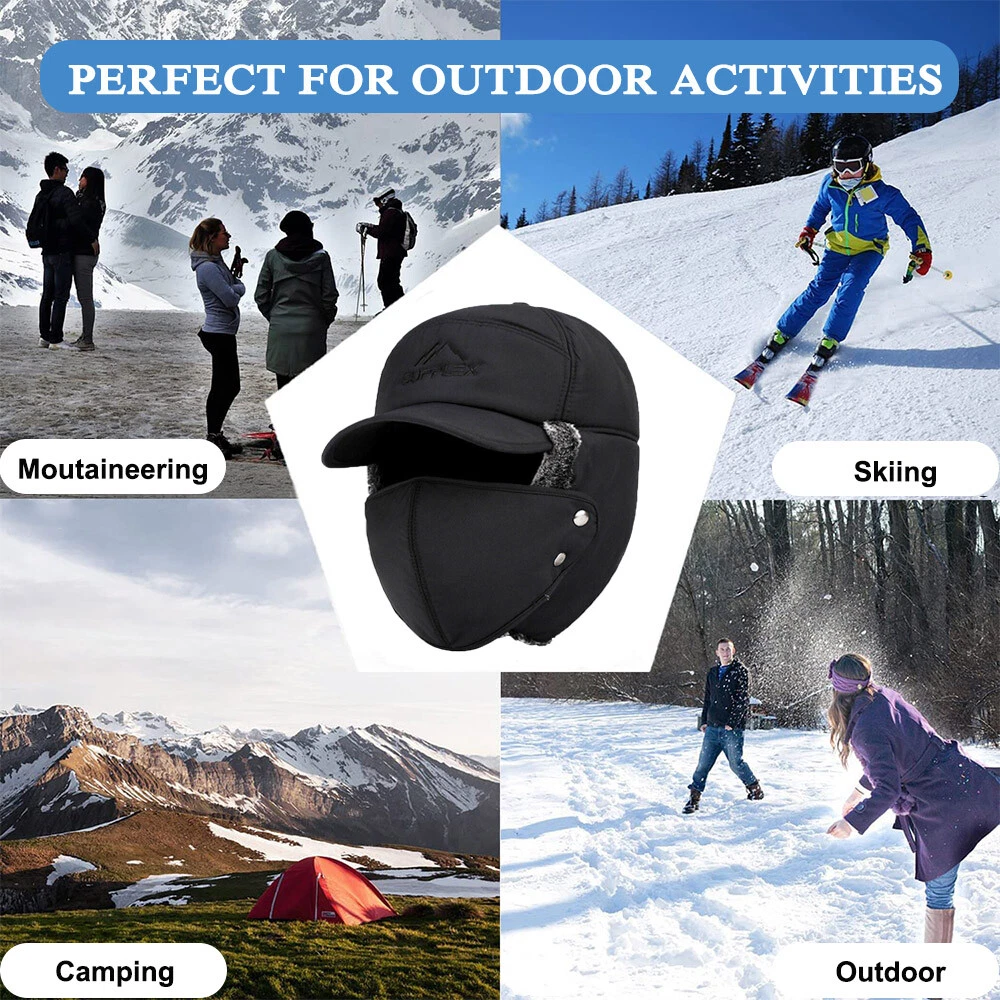 Winter Fur Ear Flap Trapper Hat Full Face Mask Aviator Thermal Warm Snow Ski Cap