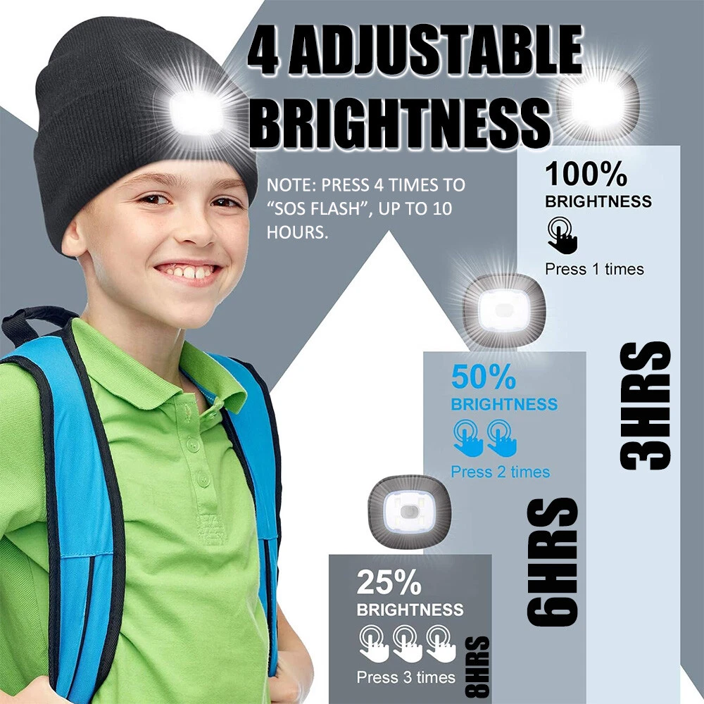 Winter Knit Beanie Hat with LED Light for Boys Girls Outdoor Headlamp Cap