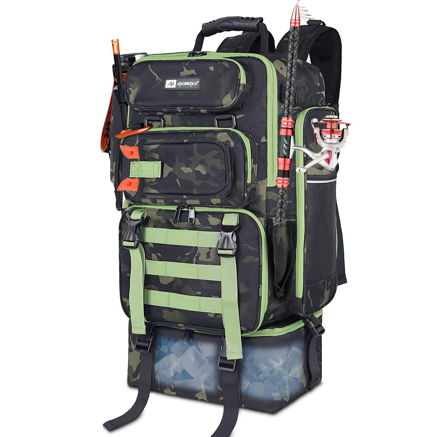 Fishing Backpack with Cooler, 45L Tackle Backpack with Rod Holders & Insulated Lunch Bag