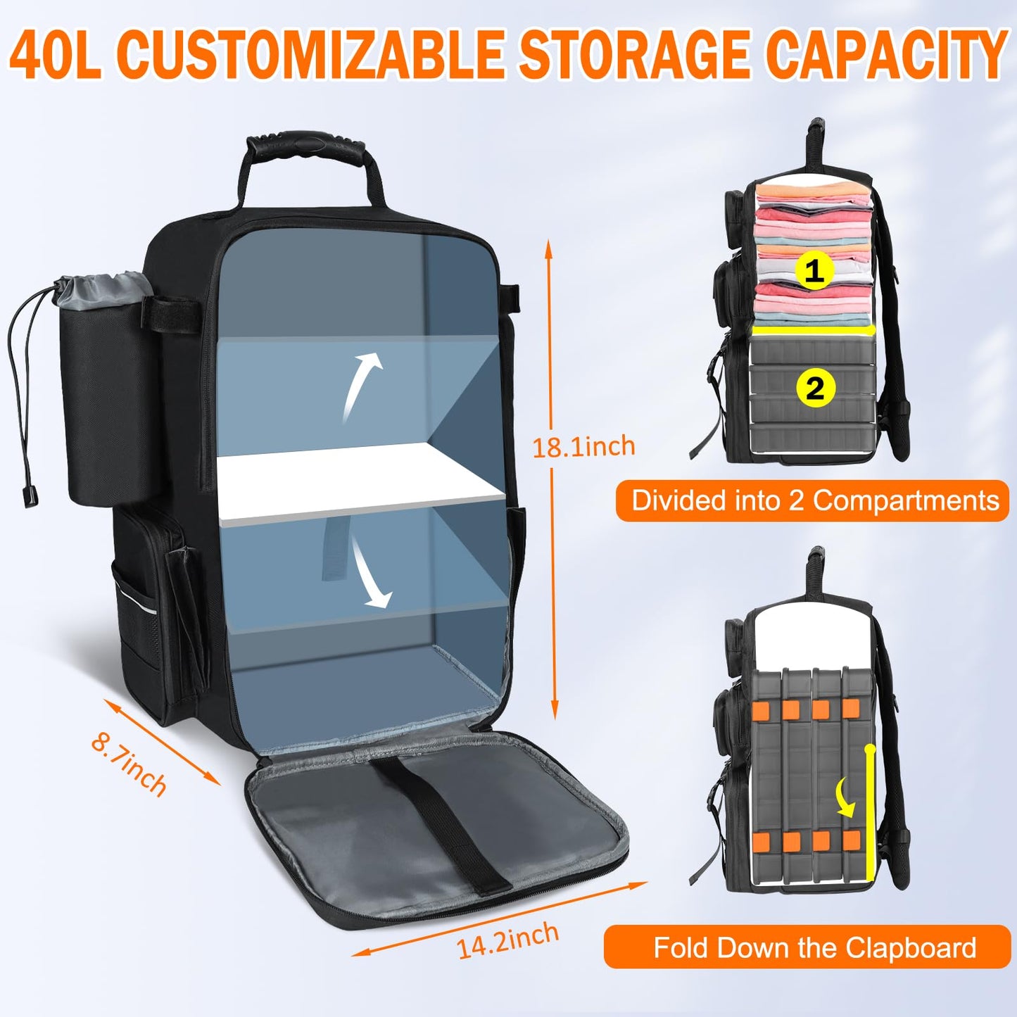Fishing Backpack, 40L Tackle Backpack with Rod Holders & 2 Tackle Trays