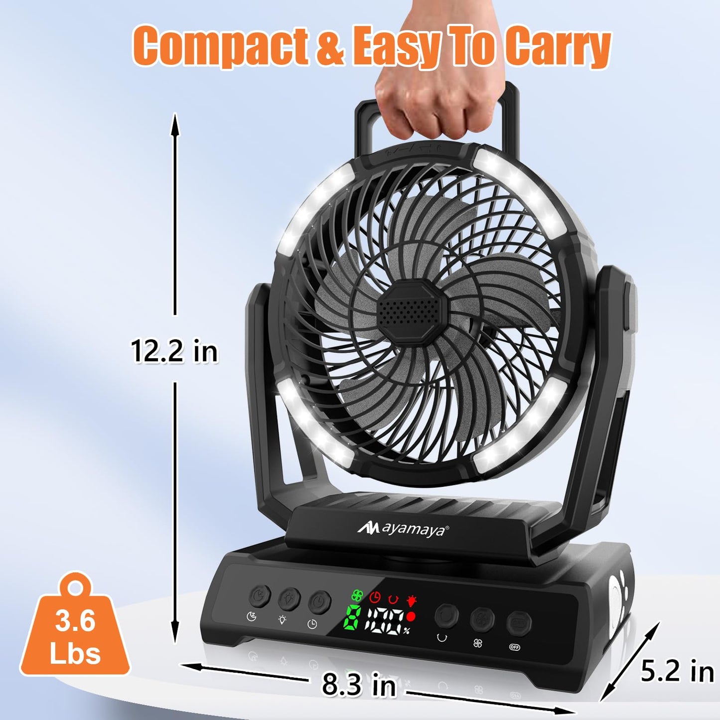 Camping Fan with Light, Rechargeable Tent Fan with Remote