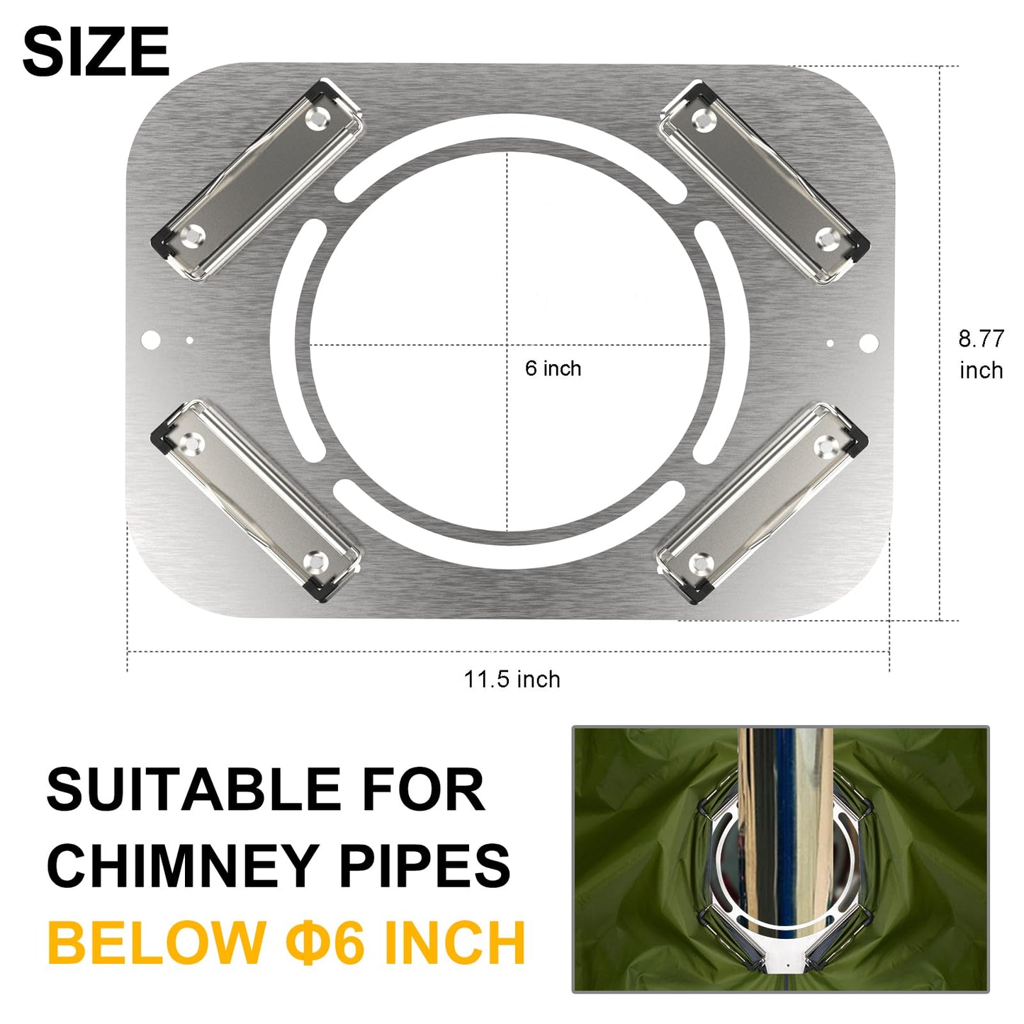 DIY Hot Stove Jack - Stainless Steel Clip-On with Chimney Hole for Tents